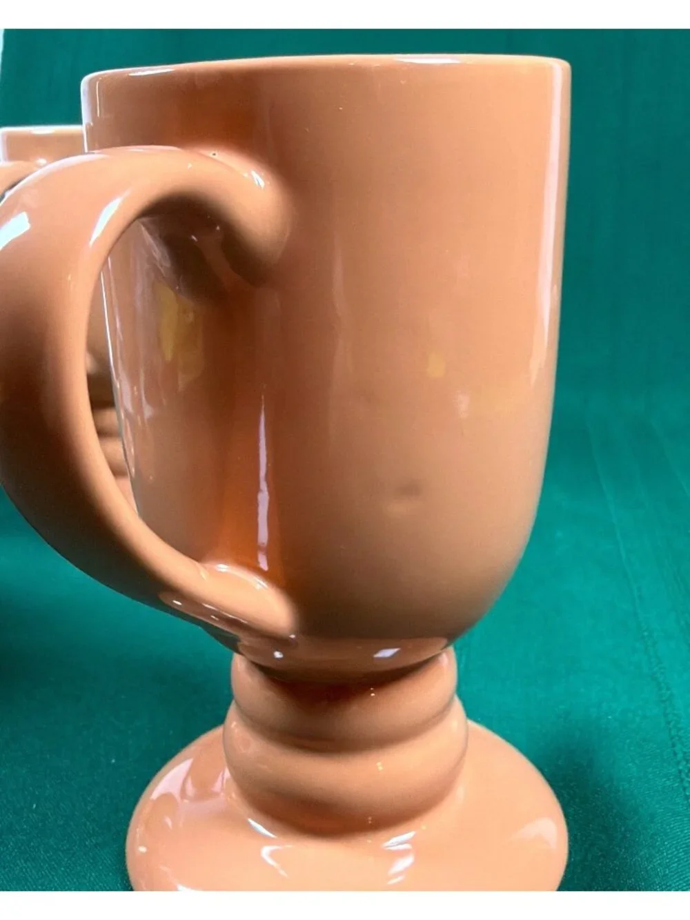 Vintage 80s Terracotta Footed Pedestal Coffee Mugs Set of 4 MCM Irish Coffee Cup